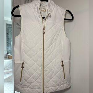 Lilly Pulitzer Luxletic White Quilted Vest with Gold Zippers